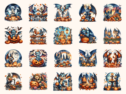 Gargoyles & Pumpkins Clipart All Bundles Clipart Line Art - WondersArtist