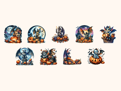 Gargoyles & Pumpkins Clipart All Bundles Clipart Line Art - WondersArtist