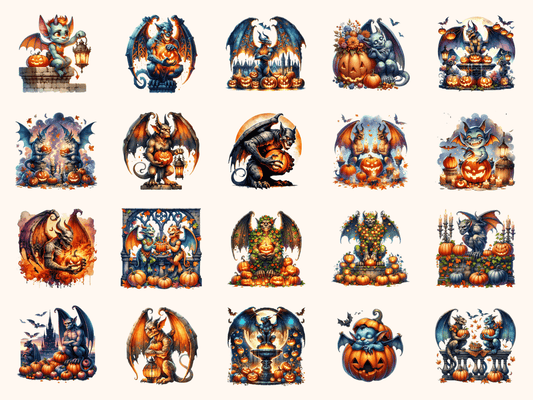 Gargoyles & Pumpkins Clipart