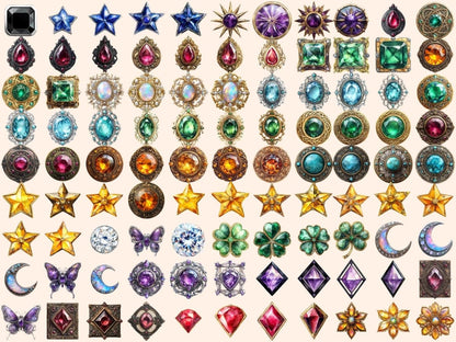 Gem Buttons Watercolor Clipart Decorative Buttons - Wonders Artist