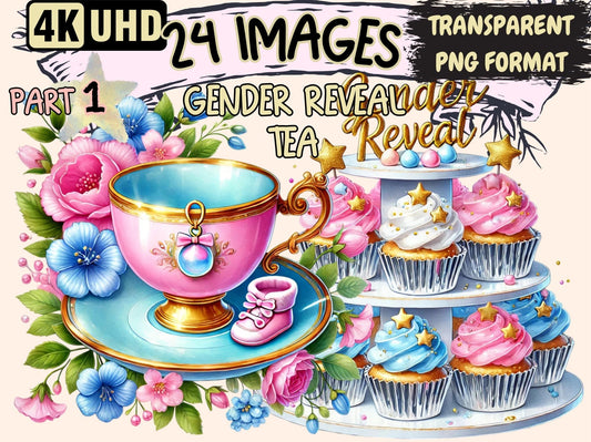 Gender Reveal Tea Clipart - High - Quality Instant Digital Download for Creative Projects