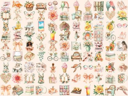 Gentle Summer Watercolor Clipart beach clipart floral clipart girl clipart - WondersArtist