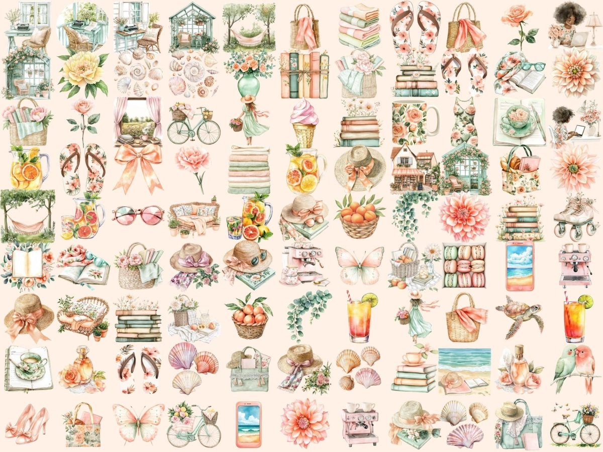 Gentle Summer Watercolor Clipart beach clipart floral clipart girl clipart - WondersArtist