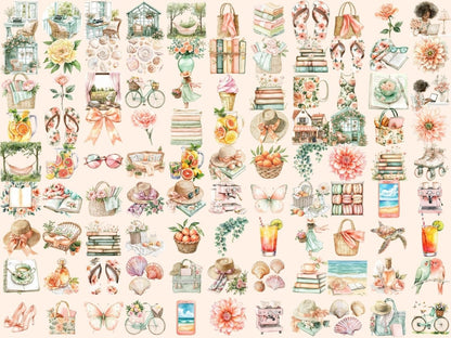 Gentle Summer Watercolor Clipart beach clipart floral clipart girl clipart - WondersArtist