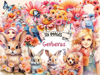 Gerberas Watercolor Clipart floral clipart - Wonders Artist