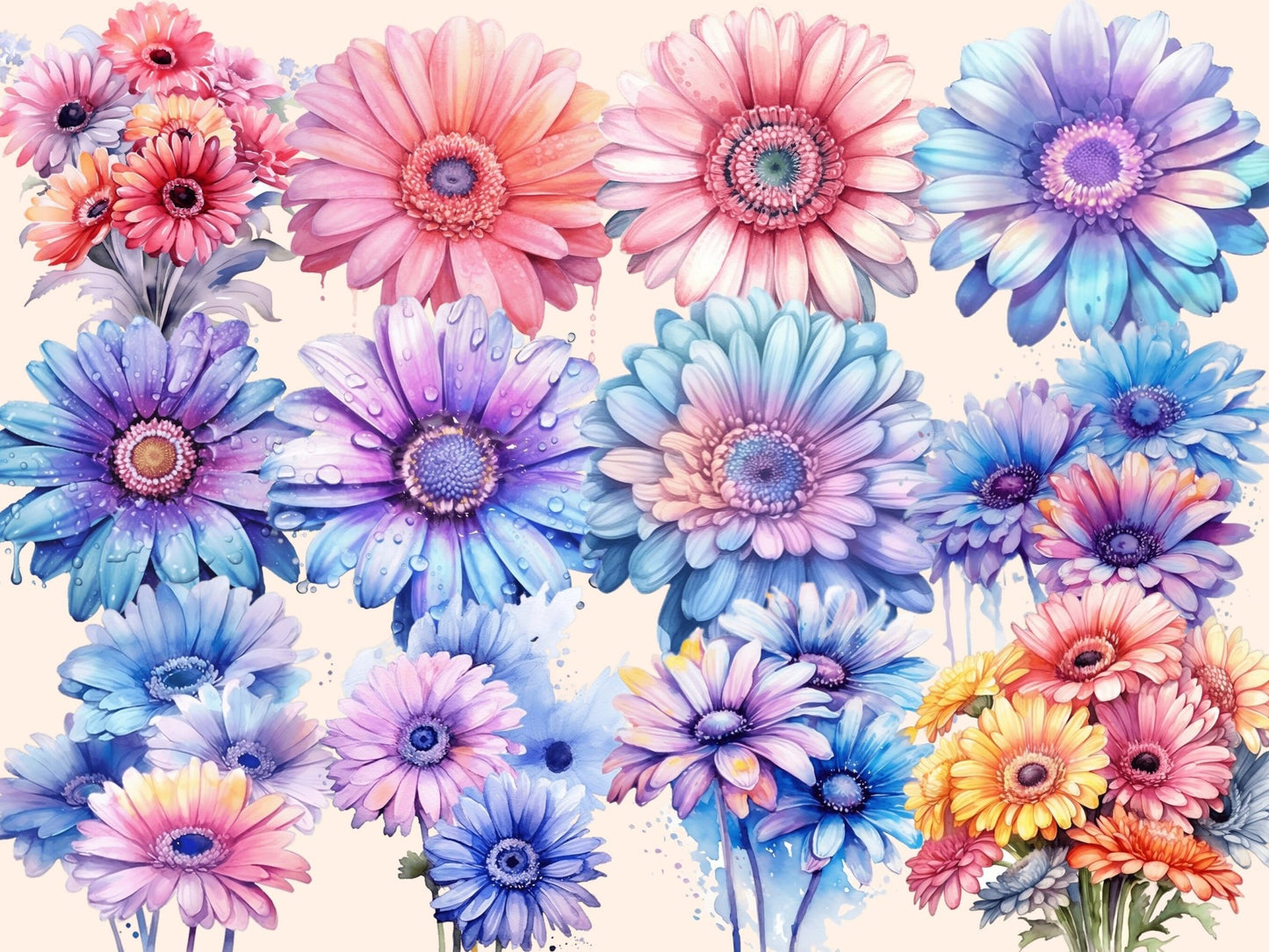 Gerberas Watercolor Clipart - High - Quality Instant Digital Download for Creative Projects