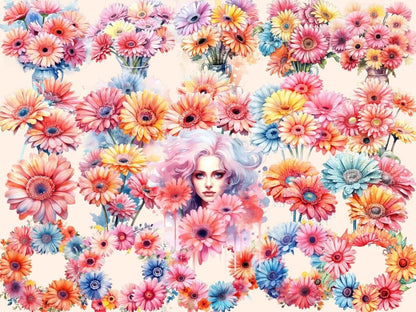 Gerberas Watercolor Clipart floral clipart - Wonders Artist