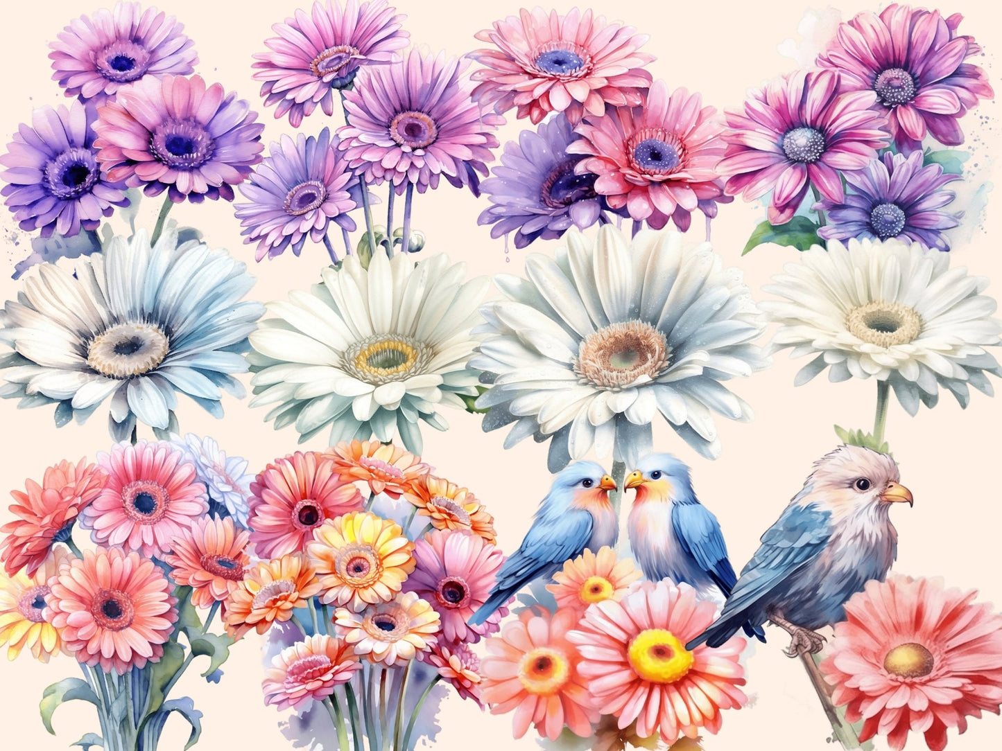 Gerberas Watercolor Clipart - High - Quality Instant Digital Download for Creative Projects