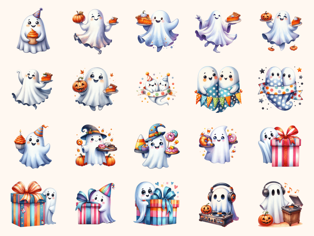 Ghost Party Clipart All Bundles Clipart Line Art - WondersArtist