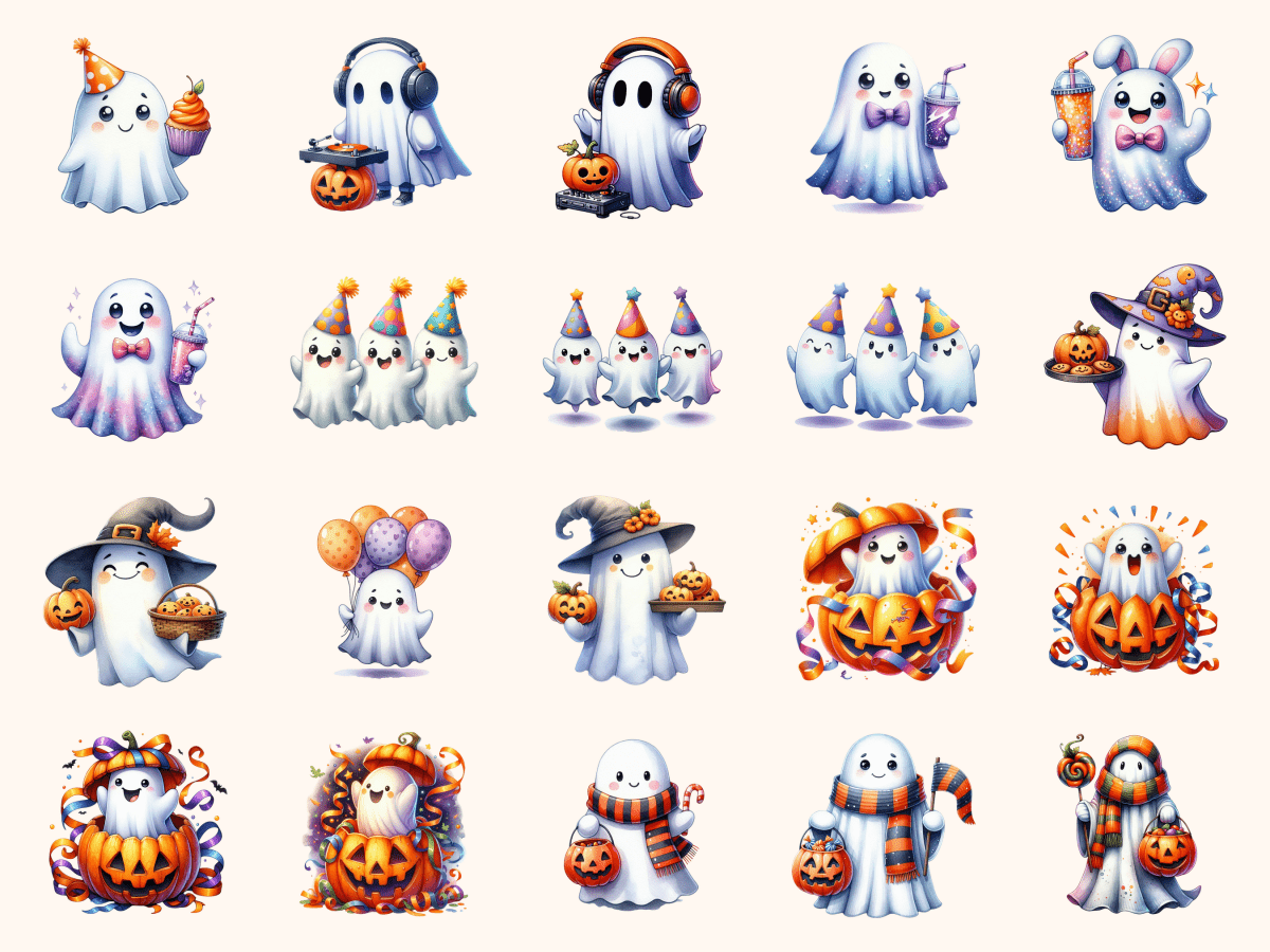 Ghost Party Clipart All Bundles Clipart Line Art - WondersArtist