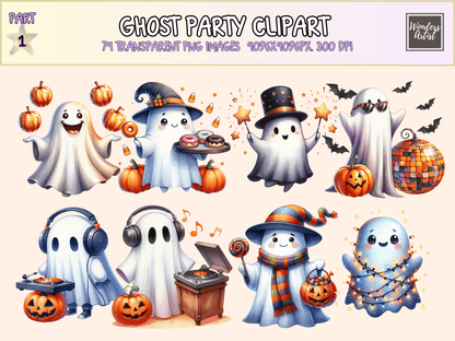 Ghost Party Clipart All Bundles Clipart Line Art - WondersArtist