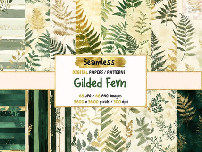 Gilded Fern Seamless Pattern Digital Papers botanical gold - Wonders Artist