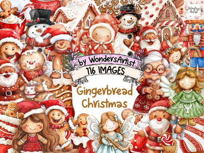 Gingerbread Christmas Watercolor Clipart Christmas Baking - Wonders Artist