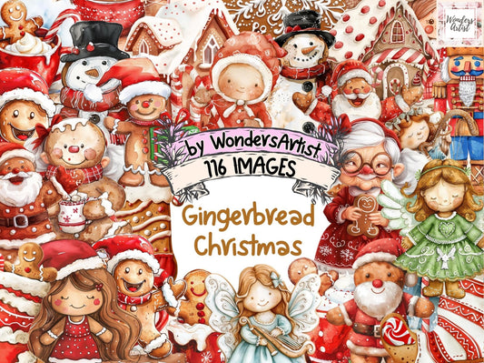 Gingerbread Christmas Watercolor Clipart - High - Quality Instant Digital Download for Creative Projects