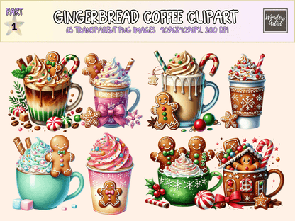 Gingerbread Coffee Clipart All Bundles Clipart Line Art - WondersArtist
