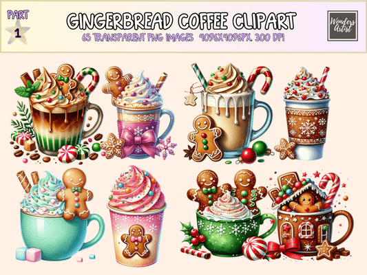Gingerbread Coffee Clipart All Bundles Clipart Line Art - WondersArtist