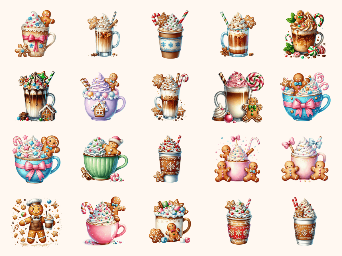 Gingerbread Coffee Clipart All Bundles Clipart Line Art - WondersArtist