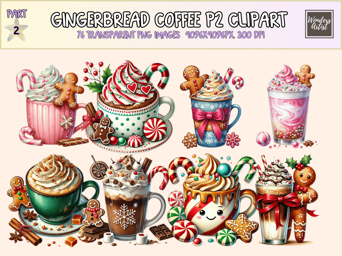 Gingerbread Coffee P2 Clipart All Bundles Clipart Line Art - WondersArtist