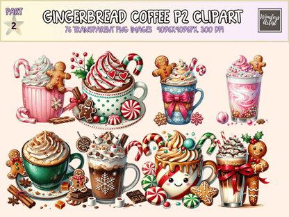 Gingerbread Coffee P2 Clipart All Bundles Clipart Line Art - WondersArtist