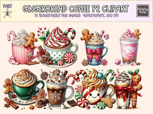 Gingerbread Coffee P2 Clipart All Bundles Clipart Line Art - WondersArtist