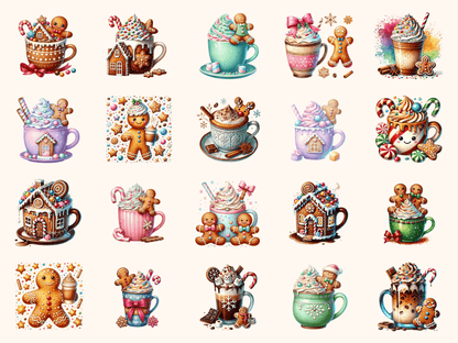 Gingerbread Coffee P2 Clipart All Bundles Clipart Line Art - WondersArtist