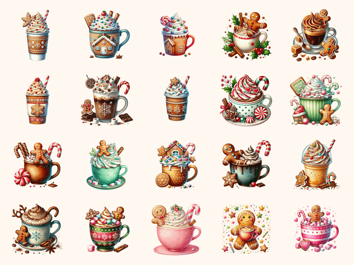 Gingerbread Coffee P2 Clipart All Bundles Clipart Line Art - WondersArtist