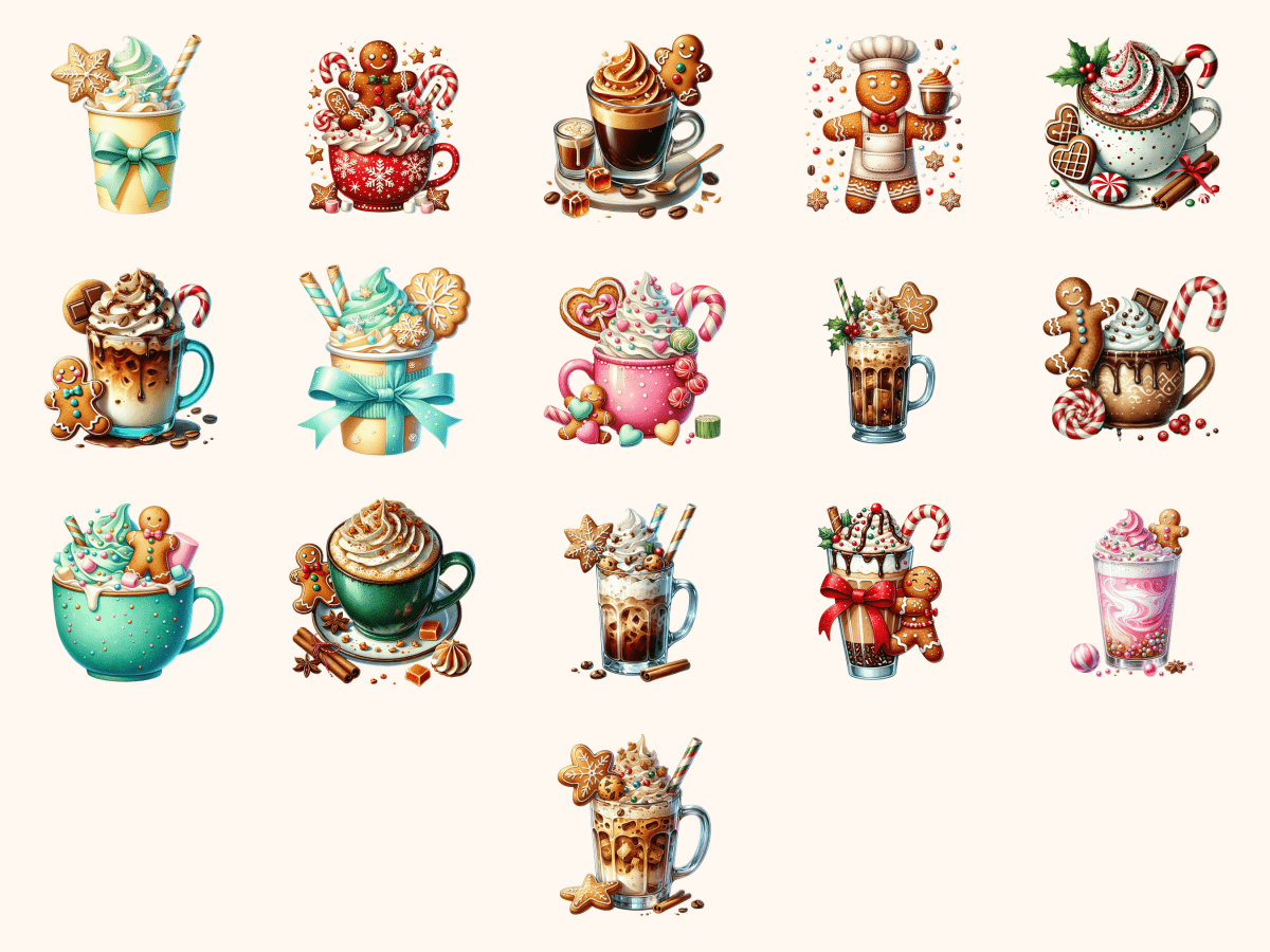 Gingerbread Coffee P2 Clipart All Bundles Clipart Line Art - WondersArtist