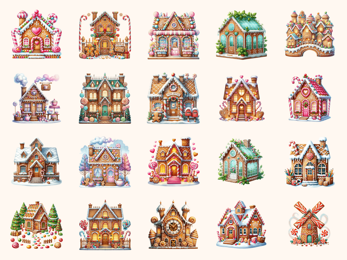 Gingerbread Village Clipart All Bundles Clipart Line Art - WondersArtist