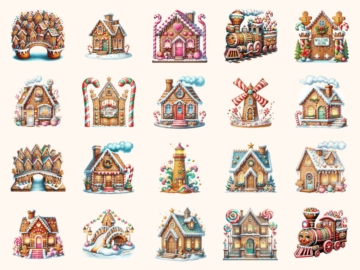 Gingerbread Village Clipart All Bundles Clipart Line Art - WondersArtist