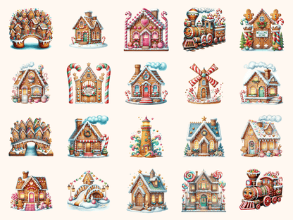 Gingerbread Village Clipart All Bundles Clipart Line Art - WondersArtist