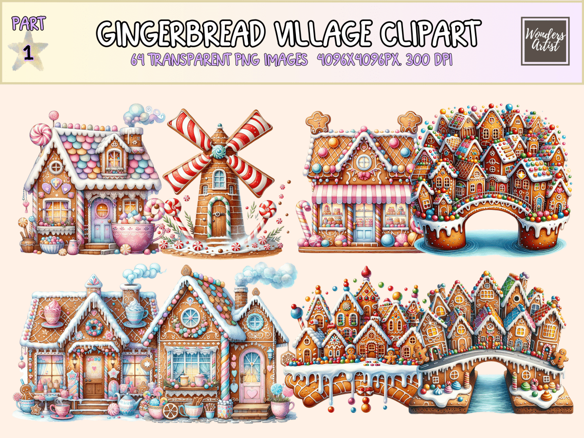 Gingerbread Village Clipart All Bundles Clipart Line Art - WondersArtist