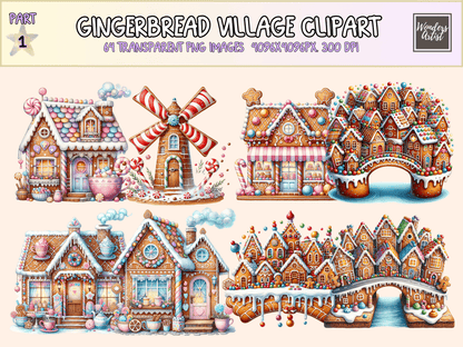 Gingerbread Village Clipart All Bundles Clipart Line Art - WondersArtist