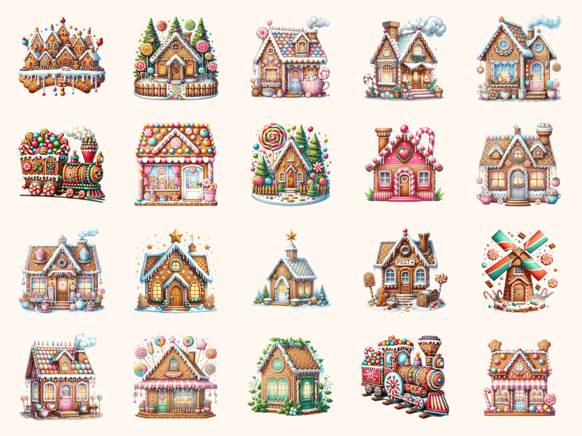 Gingerbread Village Clipart All Bundles Clipart Line Art - WondersArtist