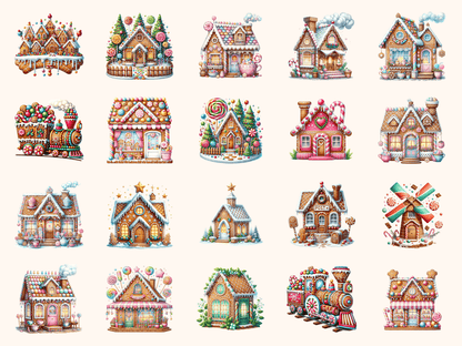 Gingerbread Village Clipart All Bundles Clipart Line Art - WondersArtist