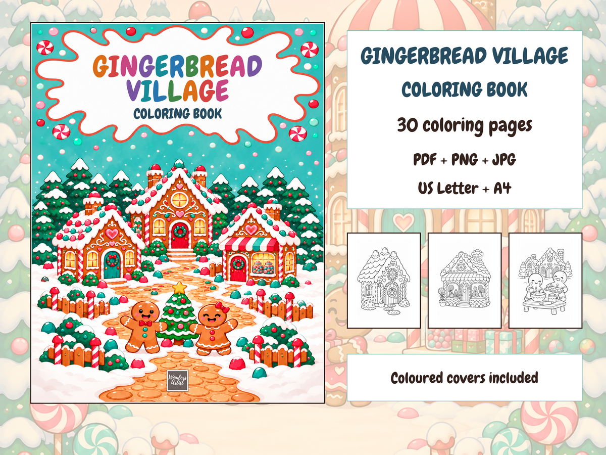 Gingerbread Village Coloring Book — complete digital bundle