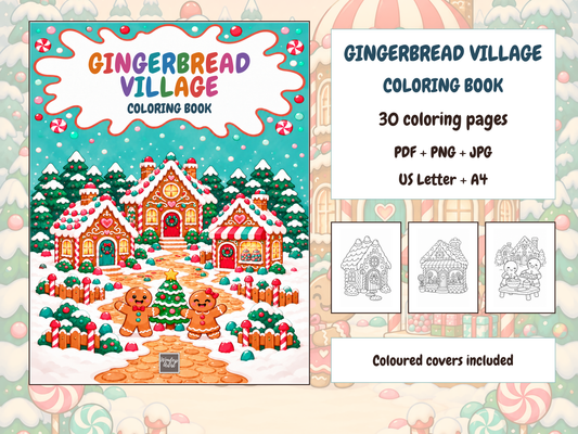 Gingerbread Village Coloring Book — complete digital bundle
