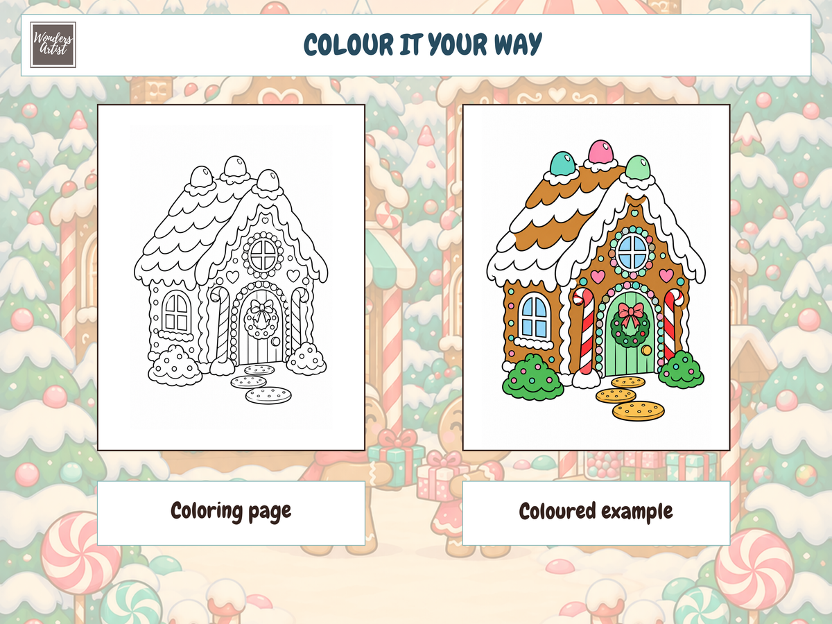 Gingerbread Village Coloring Book — coloring page and example