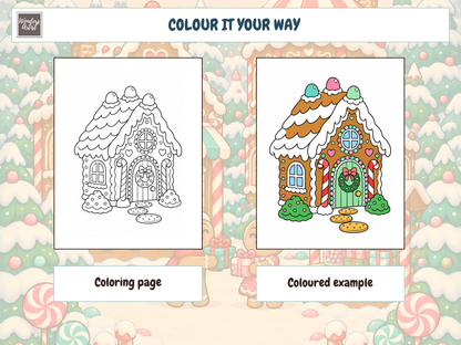 Gingerbread Village Coloring Book — coloring page and example