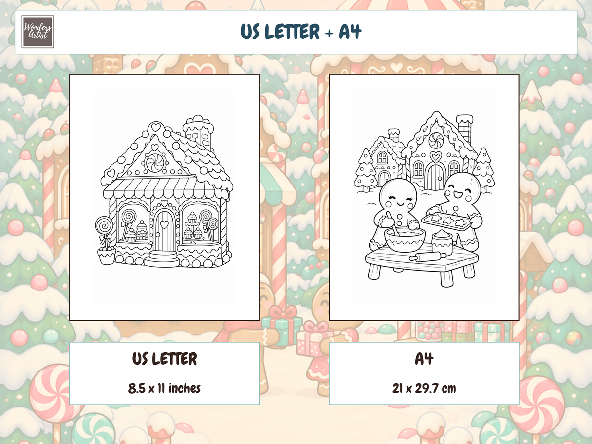 Gingerbread Village Coloring Book — print sizes