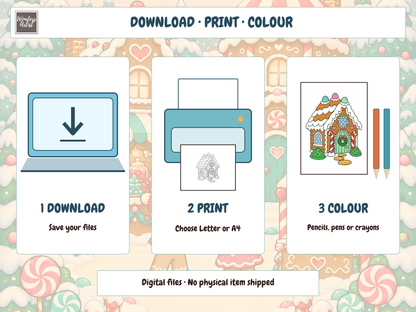 Gingerbread Village Coloring Book — digital download