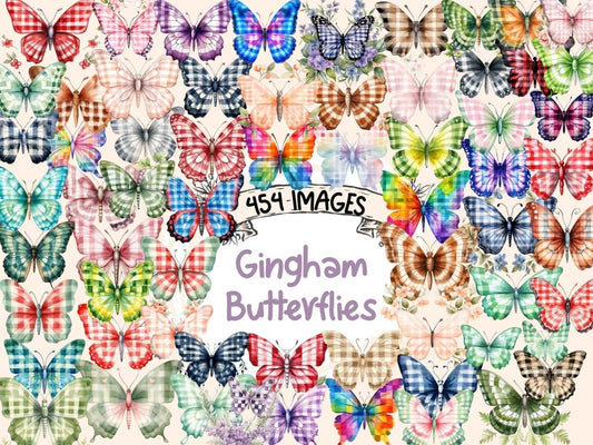 Gingham Butterflies Watercolor Clipart butterflies clipart - Wonders Artist