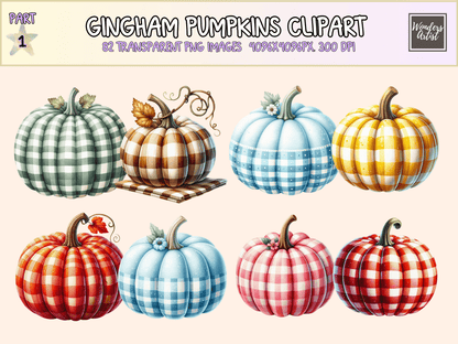 Gingham Pumpkins Clipart All Bundles Clipart Line Art - WondersArtist