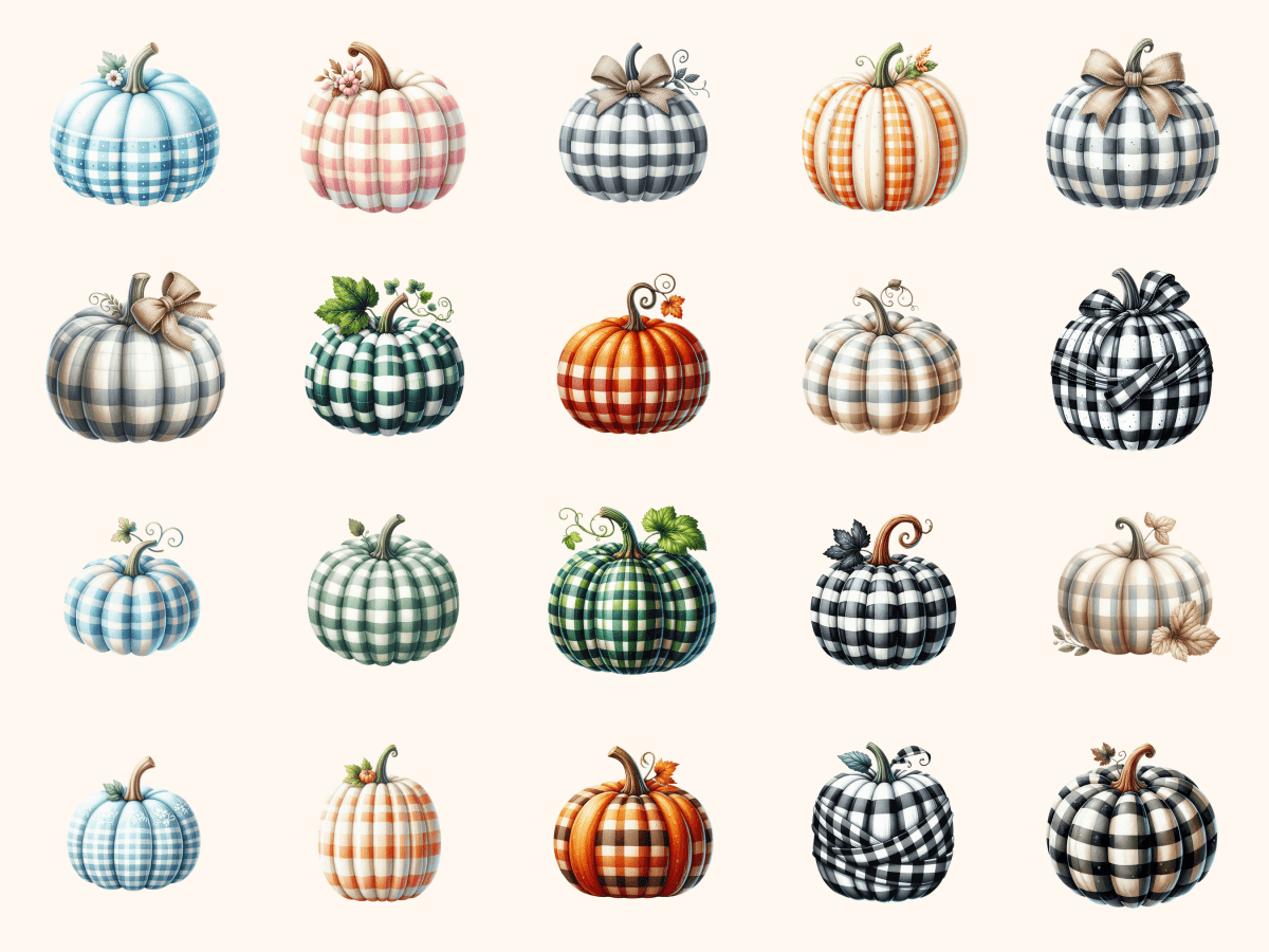 Gingham Pumpkins Clipart All Bundles Clipart Line Art - WondersArtist