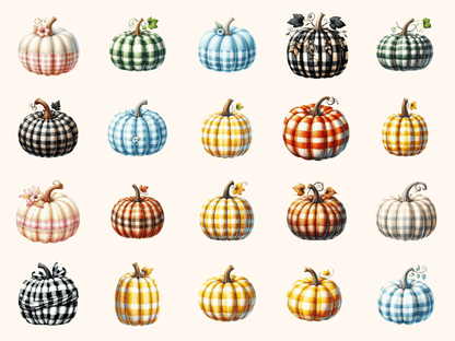 Gingham Pumpkins Clipart All Bundles Clipart Line Art - WondersArtist