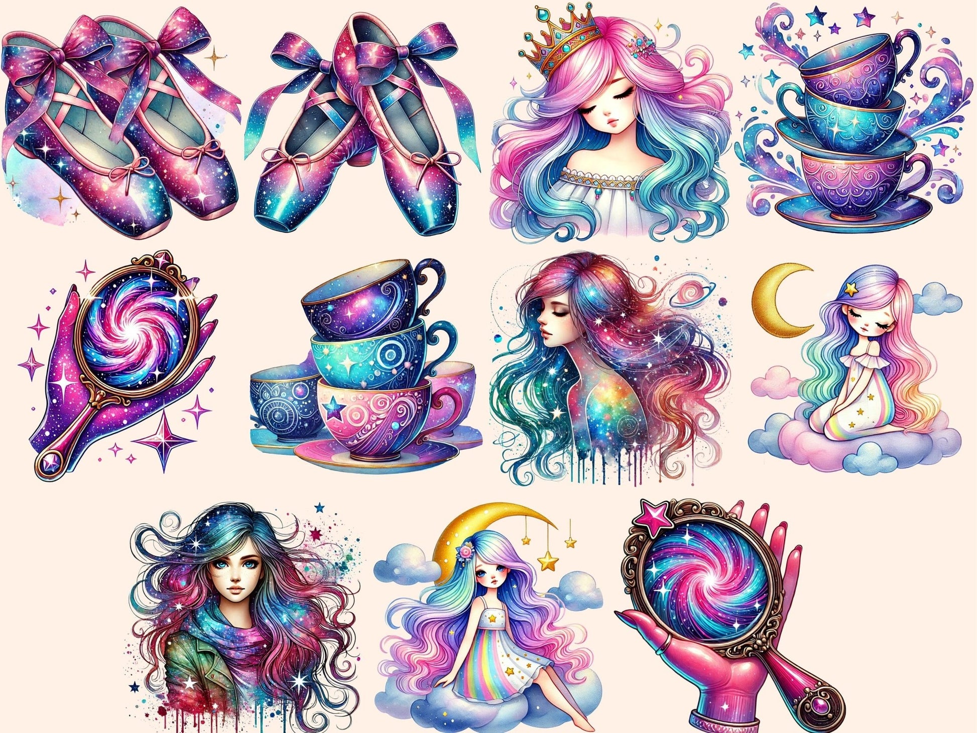 Girl Galaxy Clipart - High - Quality Instant Digital Download for Creative Projects