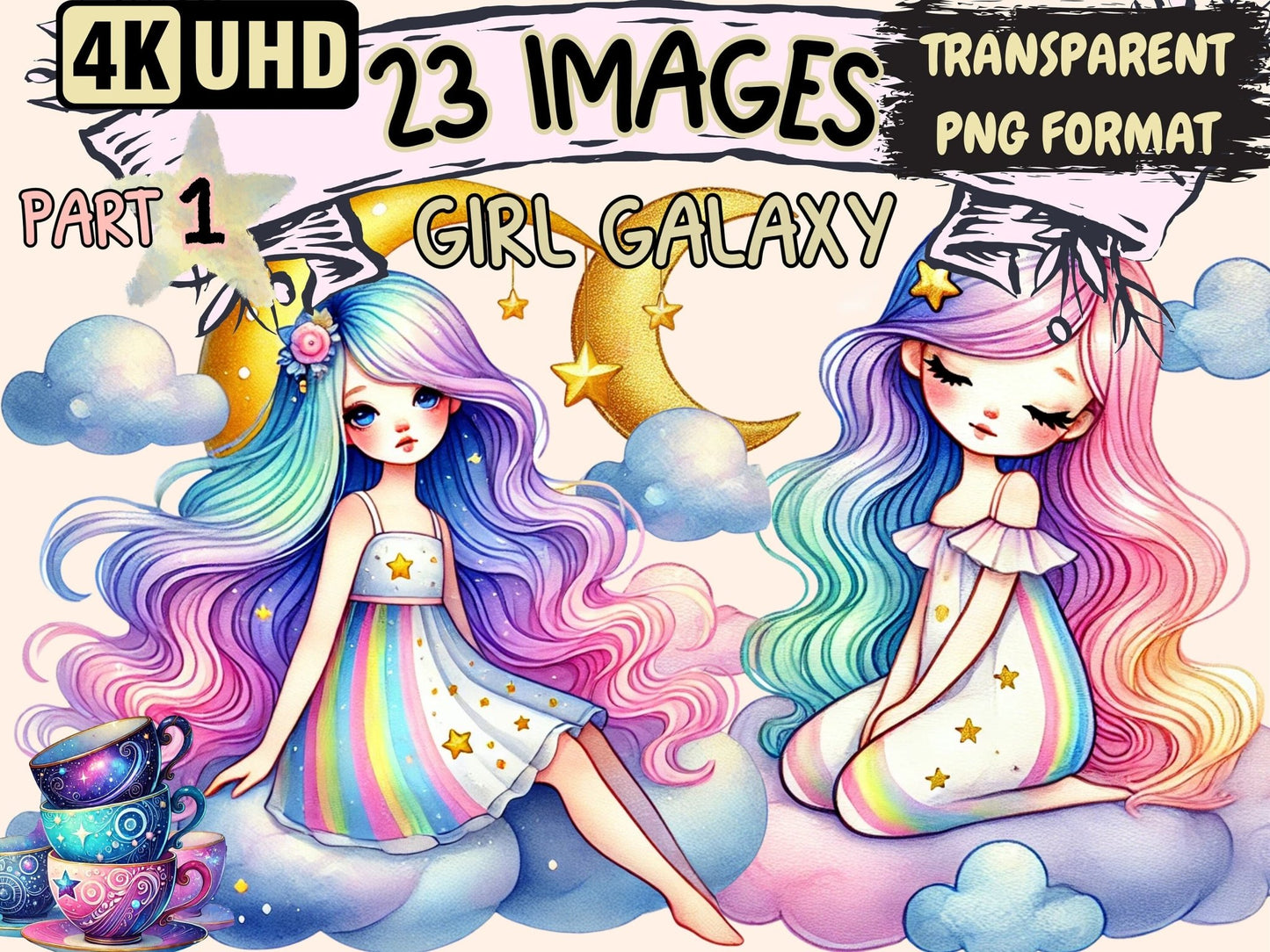 Girl Galaxy Clipart - High - Quality Instant Digital Download for Creative Projects