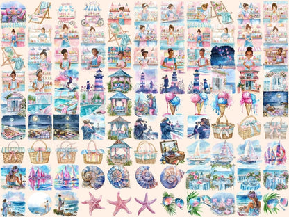 Girl Summer Watercolor Clipart beach girl clipart - Wonders Artist