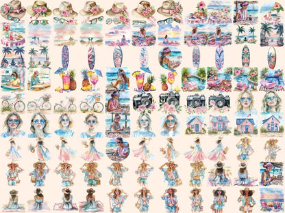 Girl Summer Watercolor Clipart beach girl clipart - Wonders Artist