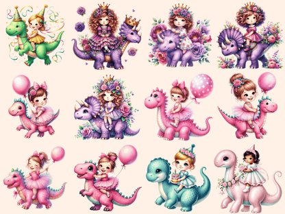 Girls on Dinosaurs Clipart autopost Dino Graphics Dino Ride Art - WondersArtist