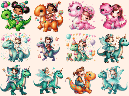 Girls on Dinosaurs Clipart autopost Dino Graphics Dino Ride Art - WondersArtist